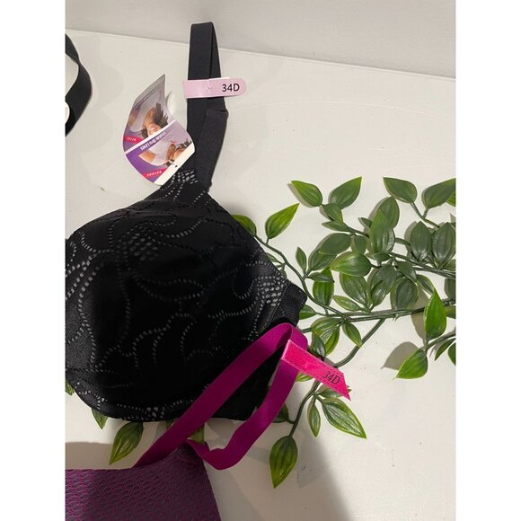 2-Pack Womens Bras 34D Black Lace&Purple Mesh Padded Underwire Support Comfortab - Picture 4 of 6